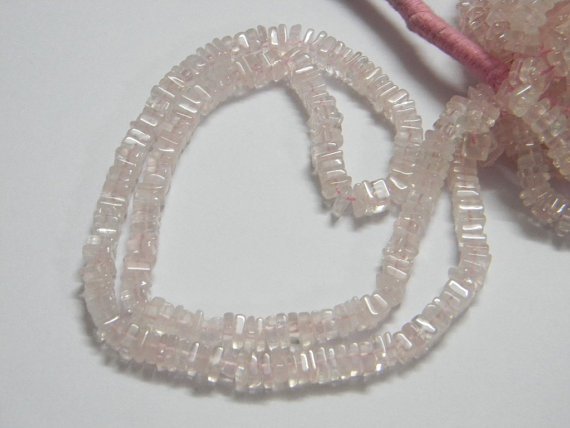 Rose Quartz Square Heishi Cut Beads 16 inch strand 5 mm approx