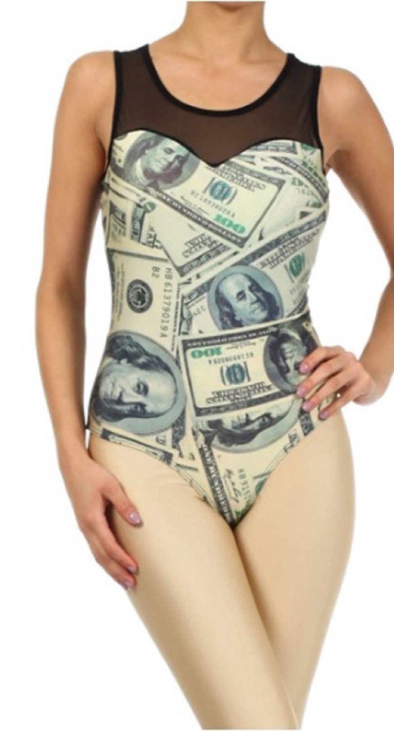 Bodysuit 100 Dollar Bill Money Print Top by Cali West Boutique