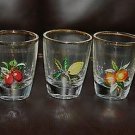NICE RETRO 1960’S 5 GLASS SET FRUIT DESIGN WHISKY LIQUER GLASSES