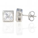 6MM 1.25CT STERLING SILVER PRINCESS CUT BEZEL SET CZ SOLITAIRE EARRINGS
