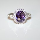 STERLING SILVER 10MM X 8MM 3CT OVAL AMETHYST CZ SOLITAIRE RING SIZE M US 6