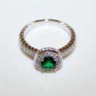 STERLING SILVER 5MM 0.50CT EMERALD CZ MICRO SET SOLITAIRE RING 