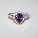 STERLING SILVER 9MM X 6MM 1.5CT PEAR CUT AMETHYST CZ SOLITAIRE RING SIZE K 1/2 