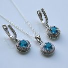 STERLING SILVER 1.50CT ROUND CUT LONDON BLUE TOPAZ CZ EARRING & PENDANT SET