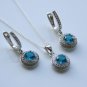 STERLING SILVER 1.50CT ROUND CUT LONDON BLUE TOPAZ CZ EARRING & PENDANT SET