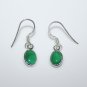 HANDCRAFTED STERLING SILVER 8MM X 6MM GREEN ONYX SMALL OVAL DROP EARRINGS