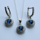 STERLING SILVER 1.50CT FACETED ROUND CUT SAPPHIRE CZ EARRING & PENDANT SET 