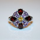 STERLING SILVER AMETHYST, GARNET & CITRINE GEMSTONE RING 