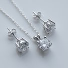 STERLING SILVER 6MM 2.25CT ROUND CUT CZ EARRING AND PENDANT SET + CHAIN