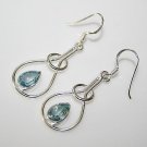 HANDCRAFTED STERLING SILVER ART NOUVEAU STYLE 3CT BLUE TOPAZ GEMSTONE EARRINGS