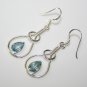 HANDCRAFTED STERLING SILVER ART NOUVEAU STYLE 3CT BLUE TOPAZ GEMSTONE EARRINGS