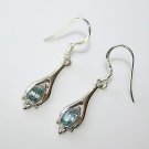 HANDCRAFTED STERLING SILVER FACETED BLUE TOPAZ GEMSTONE SMALL DROP EARRINGS 