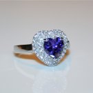 STERLING SILVER HEART CUT 6MM 0.74CT AMETHYST CZ PAVE RING SIZE N *IMPERFECT*