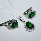 STERLING SILVER 3.50CT FACETED PEAR CUT EMERALD CZ EARRING & PENDANT SET 