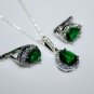 STERLING SILVER 3.50CT FACETED PEAR CUT EMERALD CZ EARRING & PENDANT SET&Acirc;&nbsp;