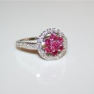PRETTY STERLING SILVER RUBY CZ FLOWER CLUSTER RING 