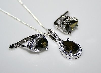 STERLING SILVER 3.50CT FACETED PEAR CUT OLIVINE CZ EARRING & PENDANT SETÂ