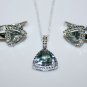 STERLING SILVER 7MM TRILLION CUT TOURMALINE CZ EARRING AND PENDANT SET