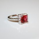 STERLING SILVER 7MM 1.60CT PRINCESS CUT RUBY CZ SOLITAIRE RING