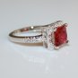 STERLING SILVER 7MM 1.60CT PRINCESS CUT RUBY CZ SOLITAIRE RING