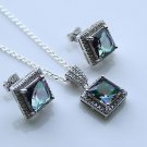 STERLING SILVER 5.45CT PRINCESS CUT MYSTIC TOPAZ CZ EARRING & PENDANT SET