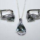 STERLING SILVER 5CT FACETED TRILLION CUT TOURMALINE CZ EARRING & PENDANT SET