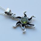 HANDCRAFTED OXIDISED STERLING SILVER FACETED PERIDOT GEMSTONE PENDANT & CHAIN