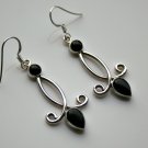 HANDCRAFTED STERLING SILVER AND CABACHON BLACK ONYX DROP GEMSTONE EARRINGS