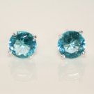6MM 0.75CT SILVER BLUE TOPAZ CZ SOLITAIRE EARRINGS