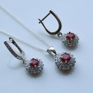 STERLING SILVER 1CT FACETED ROUND CUT RUBY CZ EARRING & PENDANT SET 