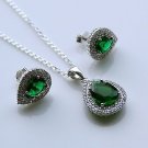 STERLING SILVER 4CT FACETED PEAR CUT EMERALD CZ EARRING & PENDANT SET