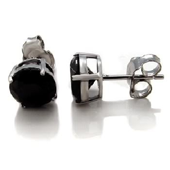 6MM 0.75CT STERLING SILVER BLACK CZ SOLITAIRE EARRINGS