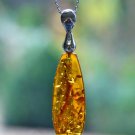 GORGEOUS STERLING SILVER AMBER PENDANT WITH INCLUSIONS & CHAIN