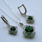 STERLING SILVER 5.25CT FACETED ROUND CUT EMERALD CZ EARRING & PENDANT SET 