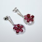 STERLING SILVER PEAR CUT FACETED RHODOLITE CZ FLOWER CLUSTER DROP EARRINGS  