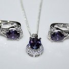 STERLING SILVER 2.75CT FACETED OVAL CUT AMETHYST CZ EARRING & PENDANT SET 