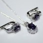 STERLING SILVER 2.75CT FACETED OVAL CUT AMETHYST CZ EARRING & PENDANT SETÂ