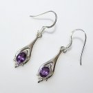 HANDCRAFTED STERLING SILVER FACETED AMETHYST GEMSTONE SMALL DROP EARRINGS 