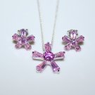 PRETTY STERLING SILVER PINK SAPPHIRE CZ FLOWER EARRING & PENDANT SET 