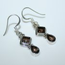 HANDCRAFTED STERLING SILVER FACETED SMOKY QUARTZ GEMSTONE DROP EARRINGS