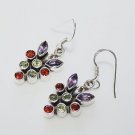HANDCRAFTED STERLING SILVER  MULTI COLOURED GEMSTONE DROP EARRINGS 