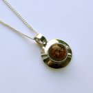 STERLING SILVER CABACHON BALTIC AMBER PENDANT & CHAIN