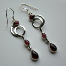 HANDCRAFTED ART DECO STYLE STERLING SILVER AND CABACHON GARNET DROP EARRINGS