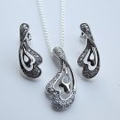GORGEOUS STERLING SILVER PAVE CZ DROP EARRINGS & PENDANT SET 
