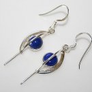 HANDCRAFTED ART DECO STYLE STERLING SILVER AND CABOCHON LAPIZ DROP EARRINGS
