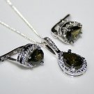 STERLING SILVER 3.50CT FACETED PEAR CUT OLIVINE CZ EARRING & PENDANT SET