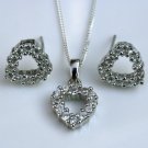 PRETTY STERLING SILVER CZ HEART EARRINGS & PENDANT SET