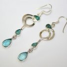 HANDCRAFTED ART DECO STYLE STERLING SILVER AND CABACHON APATITE DROP EARRINGS