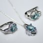 STERLING SILVER 2.75CT FACETED OVAL CUT BLUE TOPAZ CZ EARRING & PENDANT SET