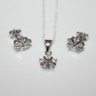 PRETTY STERLING SILVER CZ FLOWER EARRINGS & PENDANT SET
